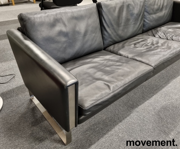 Solgt!Designsofa i sort skinn 3seter, - 4 / 4