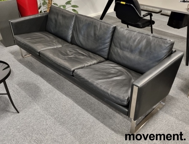 Solgt!Designsofa i sort skinn 3seter, - 2 / 4
