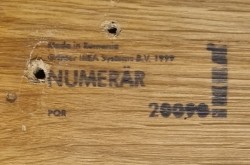 Benkeplate i heltre eik 186x62cm x 37mm, påmontert ben, total høyde 74cm, brukt