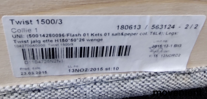Solgt!Twist 3seter sofa i grått stoff, - 4 / 4