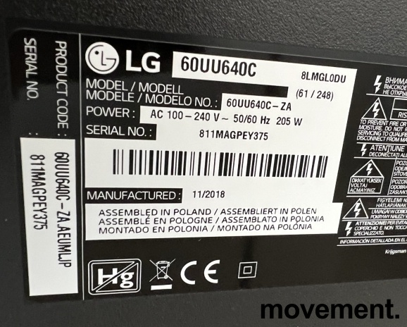 Solgt!LG 60toms 4K 3840x2160 flatskjerm, - 2 / 2