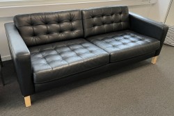 Skinnsofa, 3seter, Landskrona fra IKEA, sort skinn, 204cm bredde, pent brukt