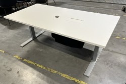Kompakt møtebord i hvitt / grått fra Holmris, 160x80cm, passer 4 personer, pent brukt