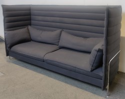 Vitra Alcove alkovesofa, 3-seter i mørkt grått ullstoff / krom, 242cm bredde, pent brukt