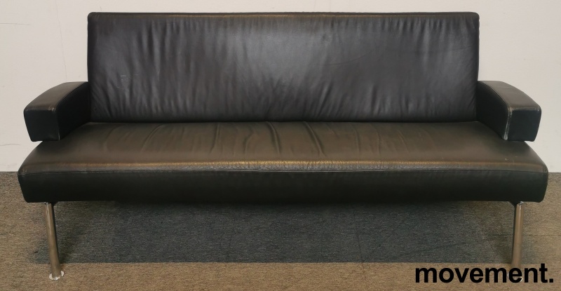 Solgt!Skinnsofa, 3seter sofa i sort - 1 / 2