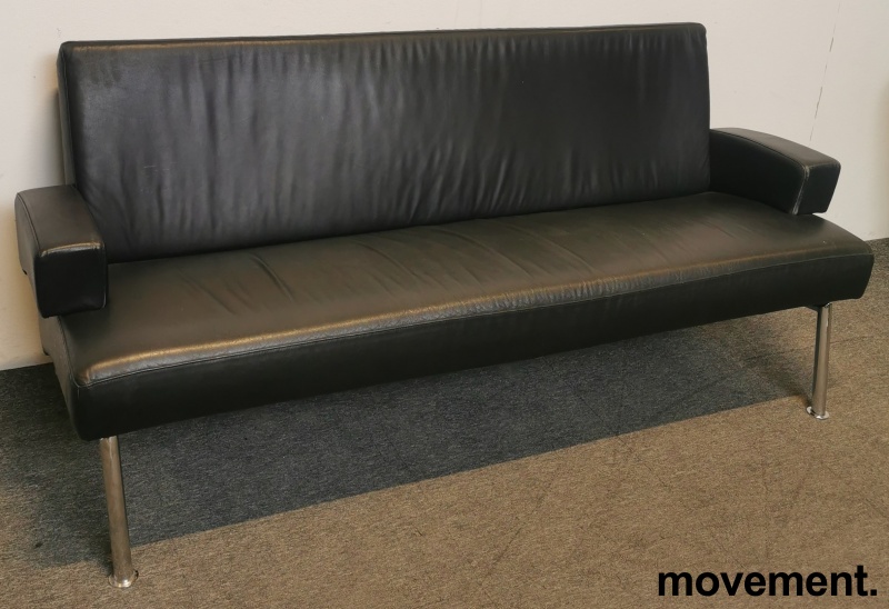 Solgt!Skinnsofa, 3seter sofa i sort - 2 / 2