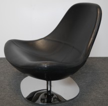 Loungestol i sort skinn / krom fra IKEA, mod Tirup, pent brukt
