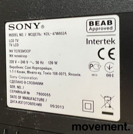 Solgt!Flatskjerms-TV: Sony KDL-47W802A - 2 / 2