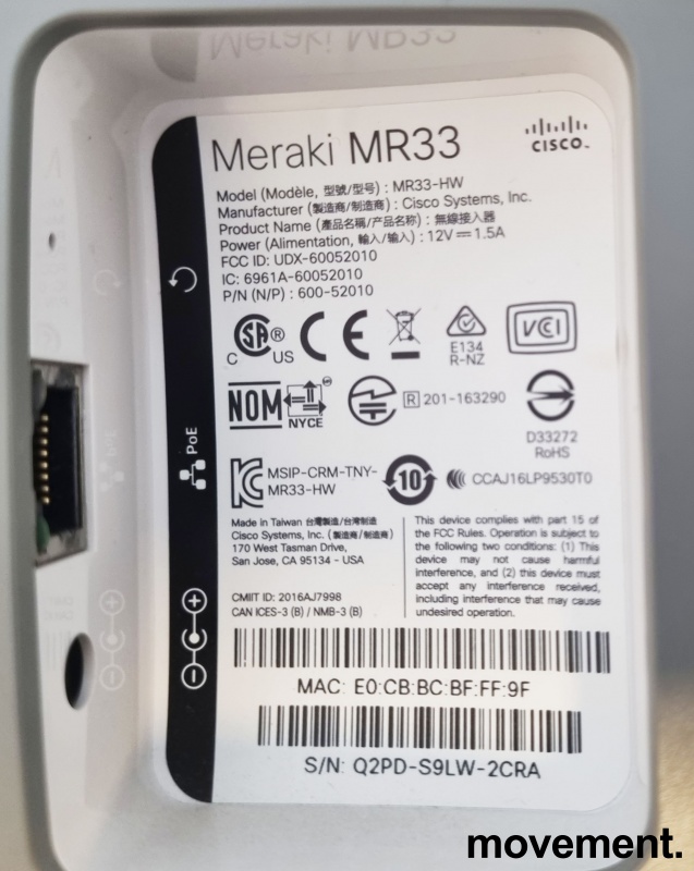 Solgt!Cisco Meraki MR33 / MR33-HW - 3 / 4