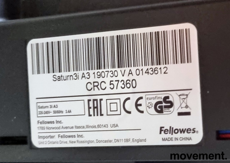 Solgt!Lamineringsmaskin Fellowes Saturn - 4 / 4