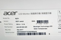 Flatskjerm til PC: ACER 27toms, R271 Wmid White, 1920x1080, DVI/VGA/HDMI, pent brukt