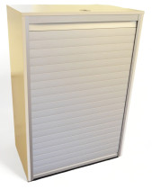 IKEA Galant sjalusiskap i hvitt med alufarget sjalusi, 3 høyder, bredde 80cm, dybde 45cm, høyde 120cm, pent brukt