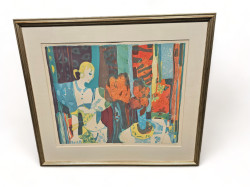 Signert og nummerert 121/200 litografi av Marie-Jose Horverak, "Relax", 77,5x67,5cm med ramme
