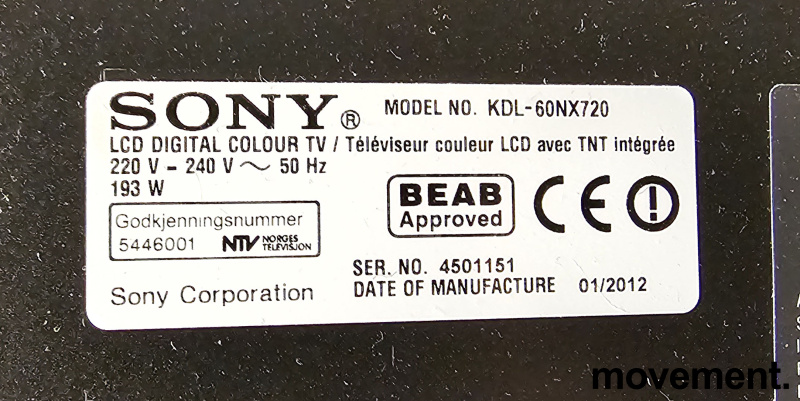 Solgt!Sony flatskjerms-TV, 60toms Bravia - 3 / 3