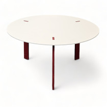 Loungebord / kaffebord fra Viccarbe, lavt, rundt bord i hvitt / rød, Ø=60cm, H=30cm, pent brukt