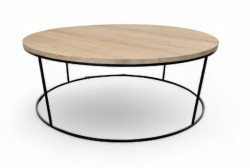 Loungebord / sofabord i hvitpigmentert eikefiner, fra Six Bond Street, Ø110cm, 40,5 cm høyde, pent brukt