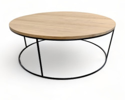 Loungebord / sofabord i hvitpigmentert eikefiner, fra Six Bond Street, Ø110cm, 40,5 cm høyde, pent brukt
