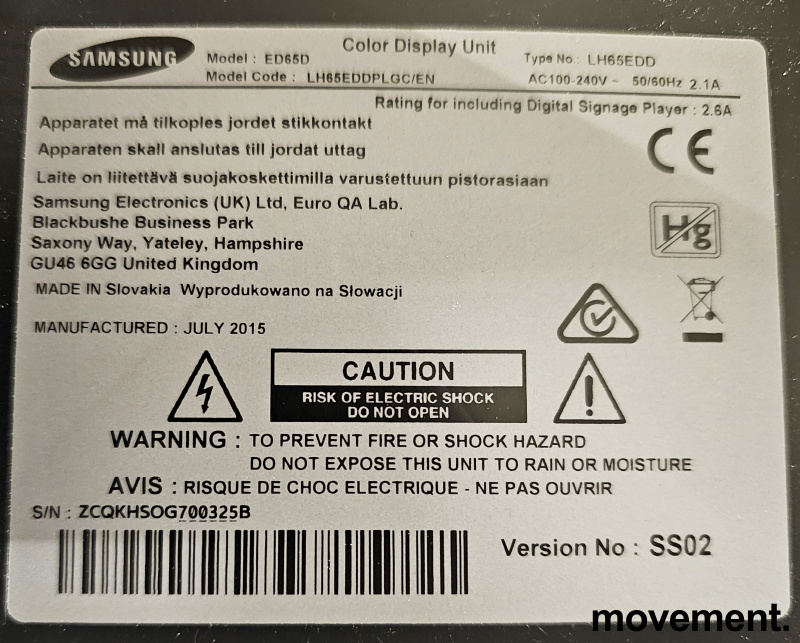 Solgt!Samsung ED65D / LH65EDDPLGC/EN, - 3 / 3
