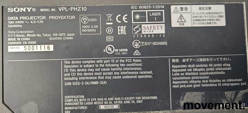 Solgt!SONY VPL-PHZ10 projector, - 5 / 7