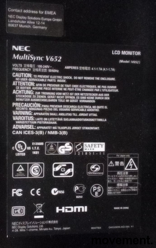 Solgt!NEC Public Display, Multisync V652, - 2 / 2