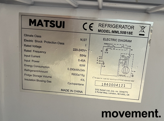 Solgt!Minikjøleskap fra Matsui, modell - 2 / 2