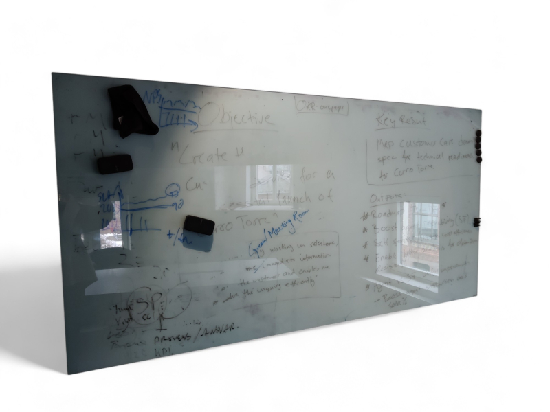 Whiteboard i  blått glass fra