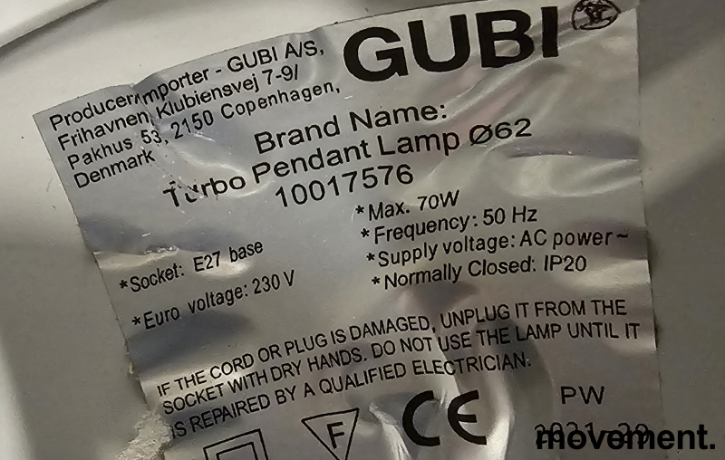 Solgt!Taklampe fra Gubi, modell Turbo, - 2 / 2
