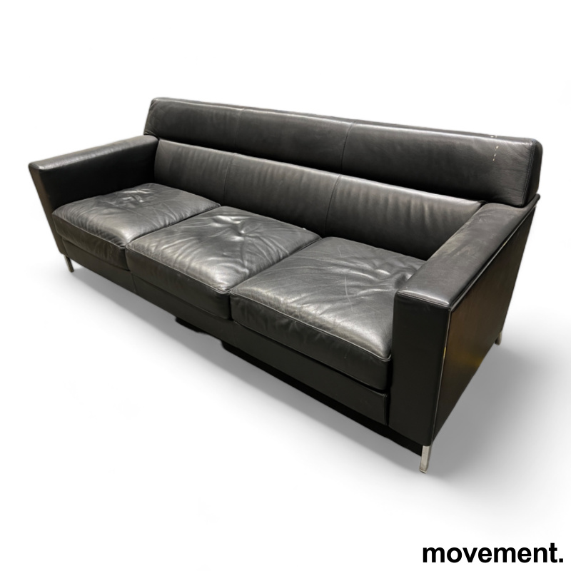 3-seter sofa i sort skinn fra - 1 / 2