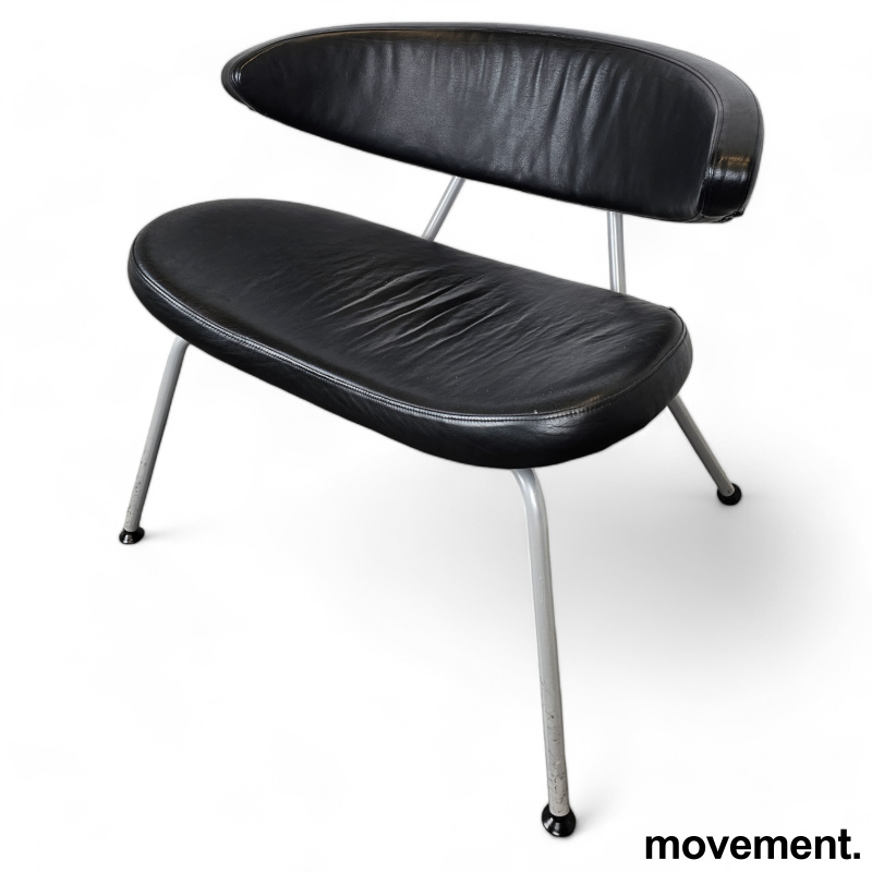 Loungestol i sort skinn / grå fra - 1 / 2
