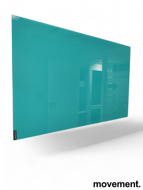Stk. 19 Whiteboard sjøgrønn i glass fra Chatboard, 80x50cm, pent brukt Chatboard