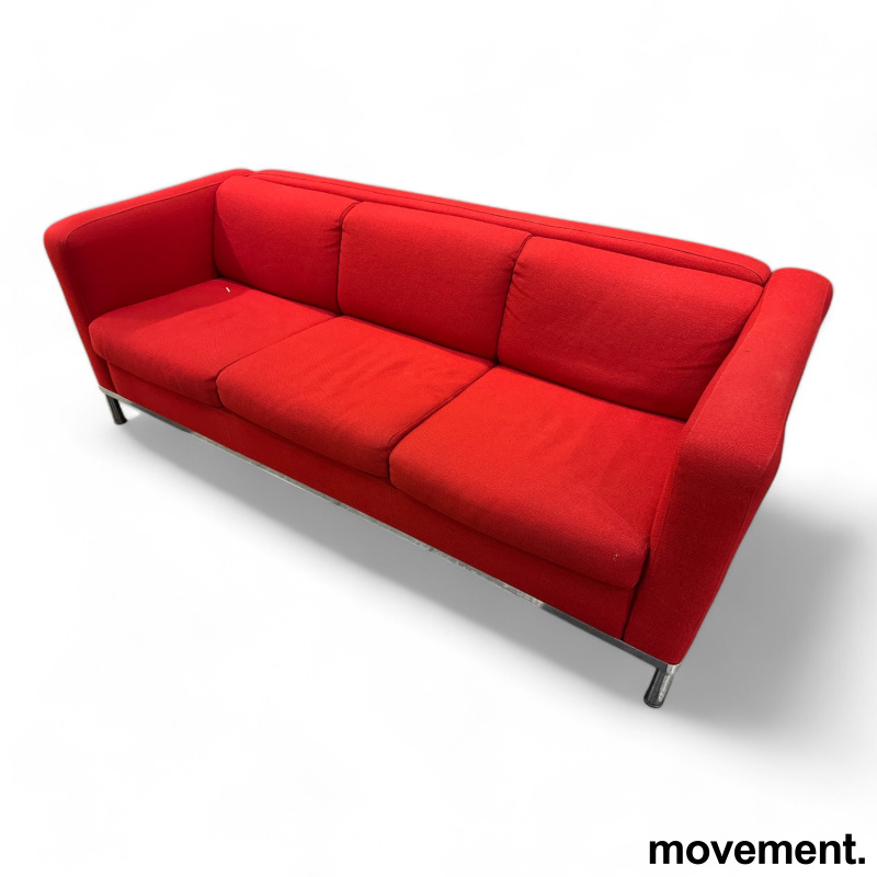 Solgt!3-seter sofa i rødt / krom, 190cm - 2 / 3