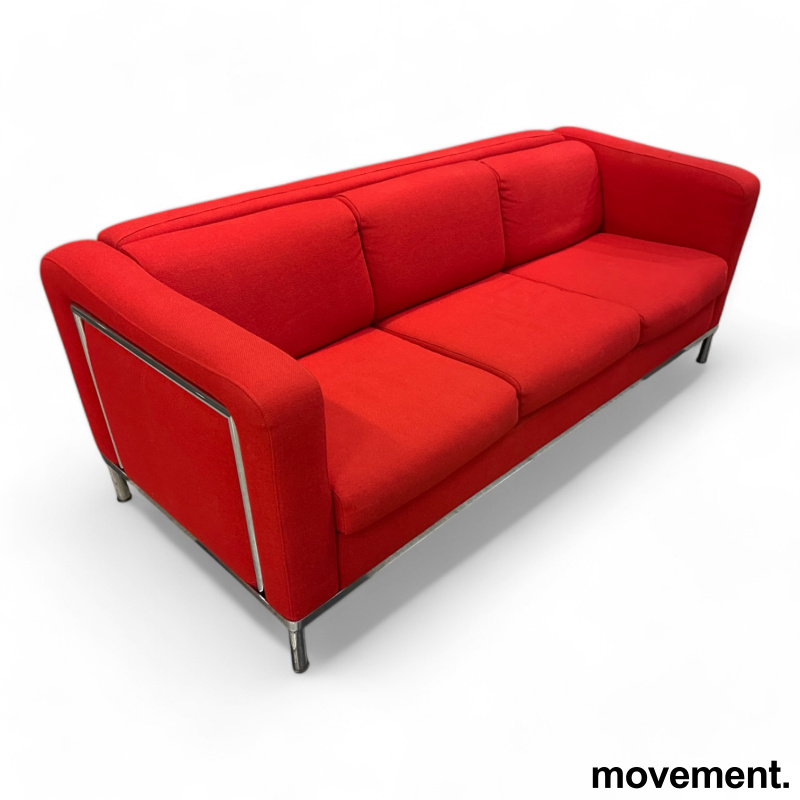 Solgt!3-seter sofa i rødt / krom, 190cm - 1 / 3
