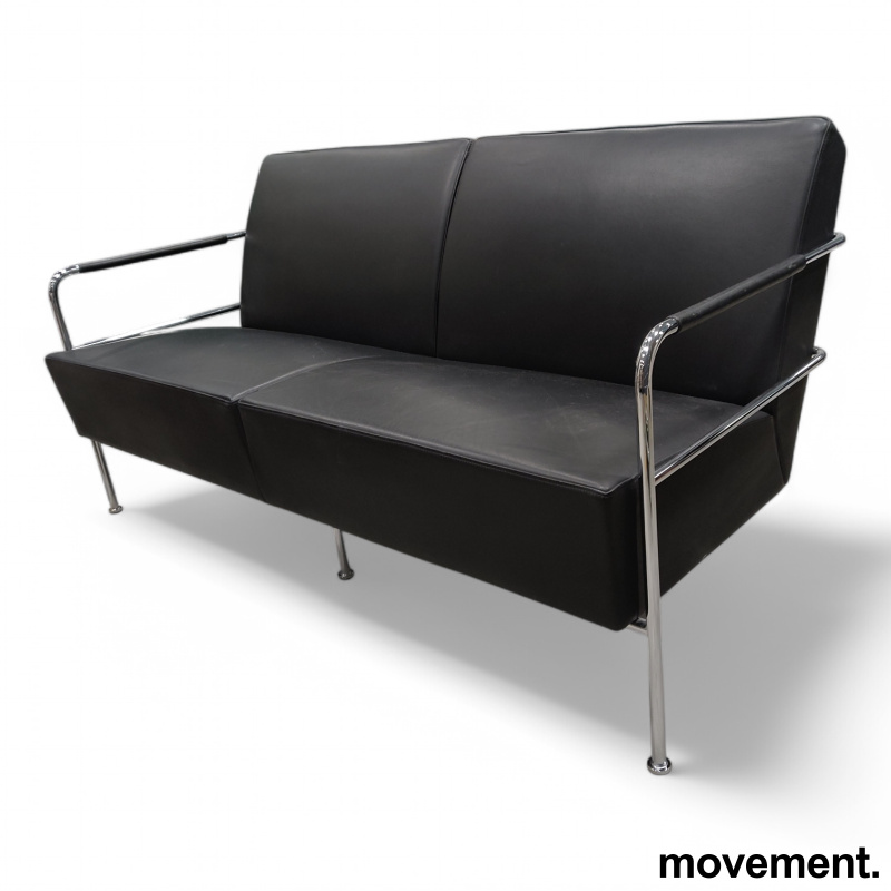 Cinema sofa sort skinn, krom ben, - 2 / 3