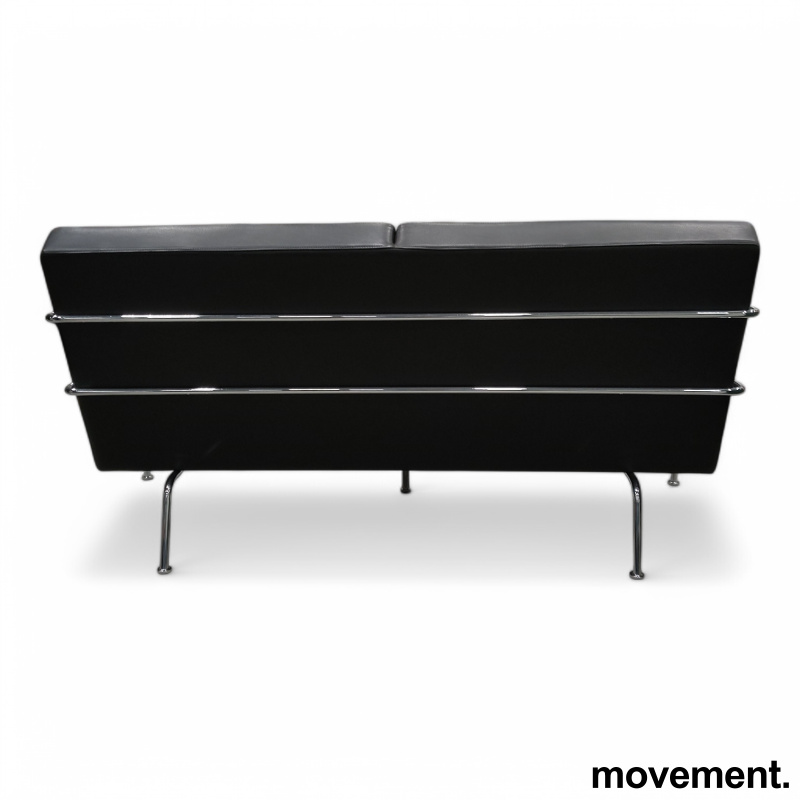 Cinema sofa sort skinn, krom ben, - 3 / 3
