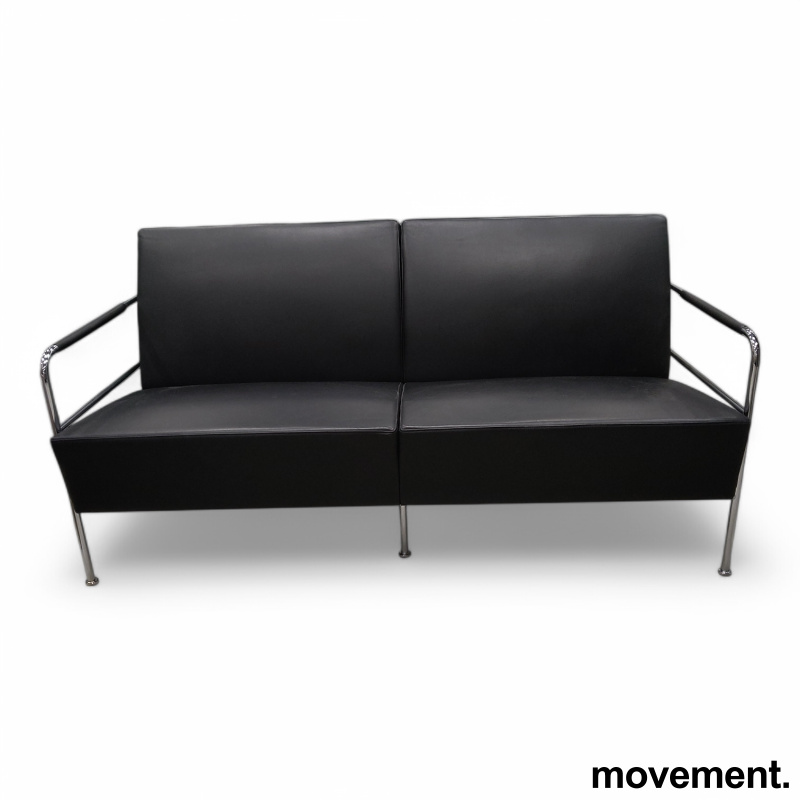 Cinema sofa sort skinn, krom ben, - 1 / 3