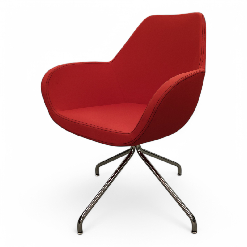 Fan 10F rødt stoff, krom ben, Pent