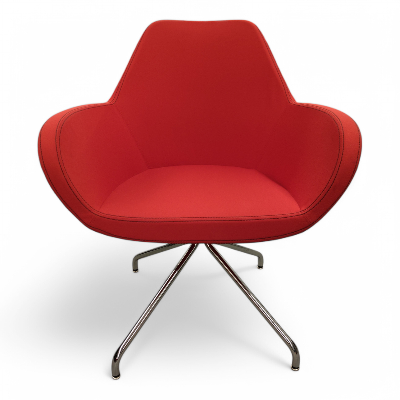 Fan 10F rødt stoff, krom ben, Pent