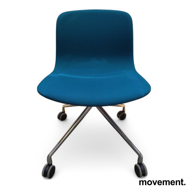 Stk. 21 About a chair AAC 15 fullpolstret Turkis stoff, polert aluminium understell, Pent brukt HAY 1.
