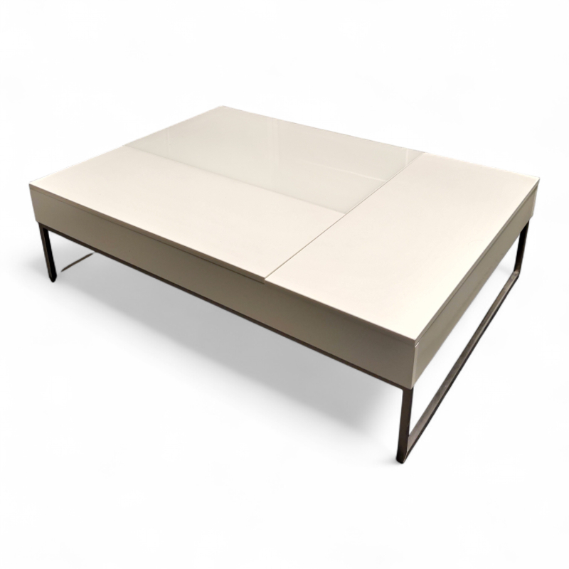 Sofabord 113x80cm hvit, glassplate,