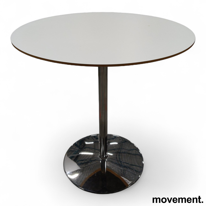 Kafebord Ø=70cm Hvit plate krom
