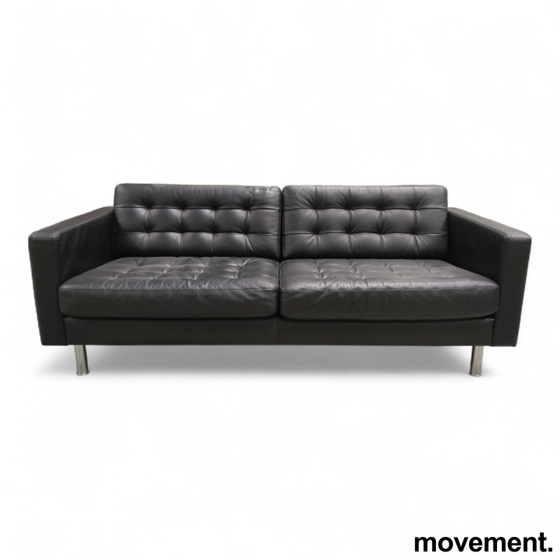 Landskrona 3-seter Sort skinn, Pent - 1 / 2