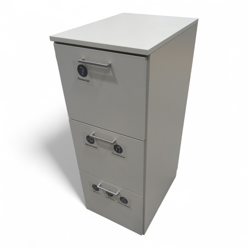 Avfallsskap 3 skuffer Lys grå