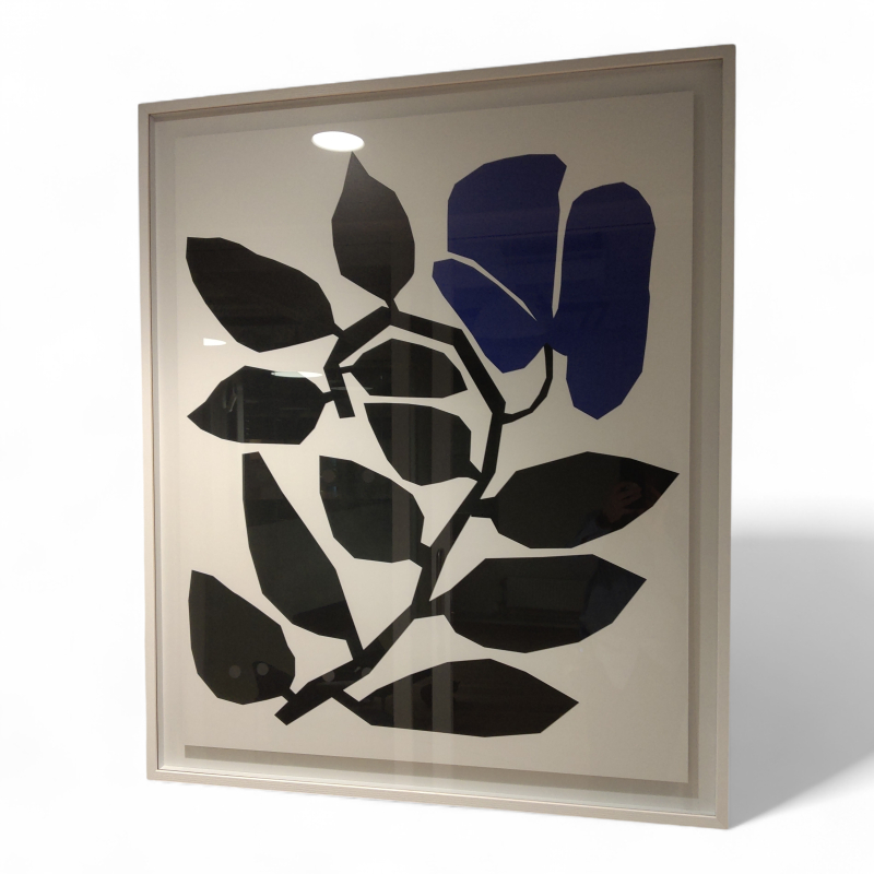 Bilde 103x131cm Blader sort blå og
