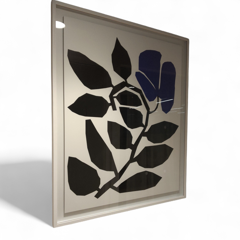 Bilde 103x131cm Blader sort blå og