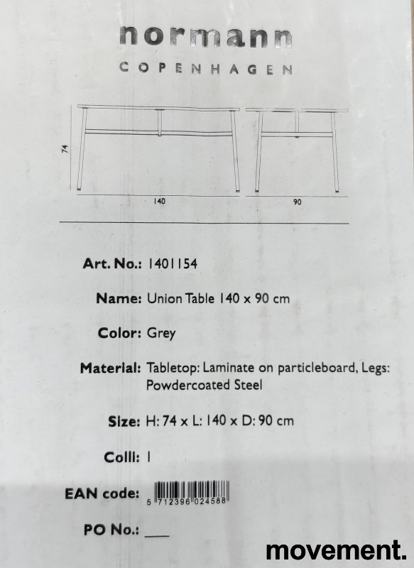 Union bord 140x90cm Grå laminat, - 4 / 4