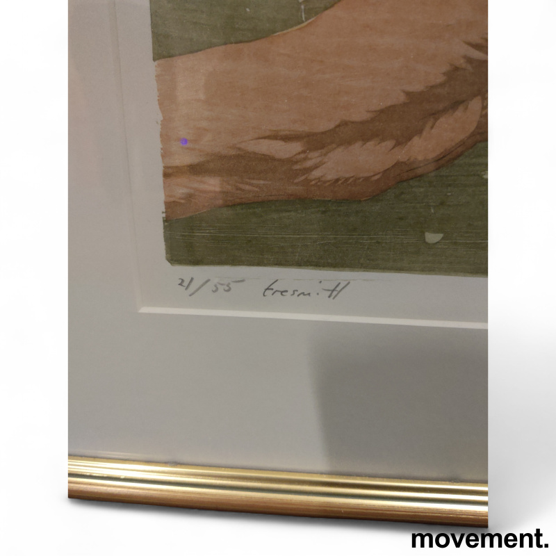 Tresnitt 54x46cm "Møte", Pent brukt - 2 / 3