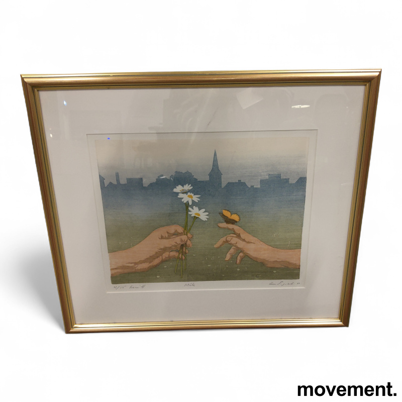 Tresnitt 54x46cm "Møte", Pent brukt - 1 / 3