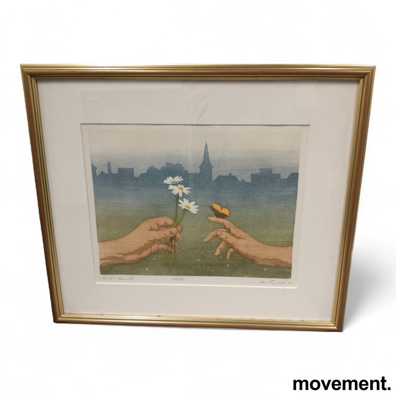 Tresnitt 54x46cm "Møte", Pent brukt - 3 / 3