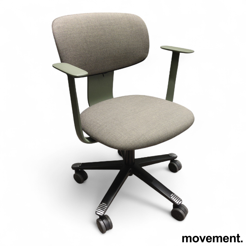 HÅG Tion 2160 med armlene Grønt stoff (Kvadrat Atlas 931), armlene Moss green, sort fotkryss, Pent brukt