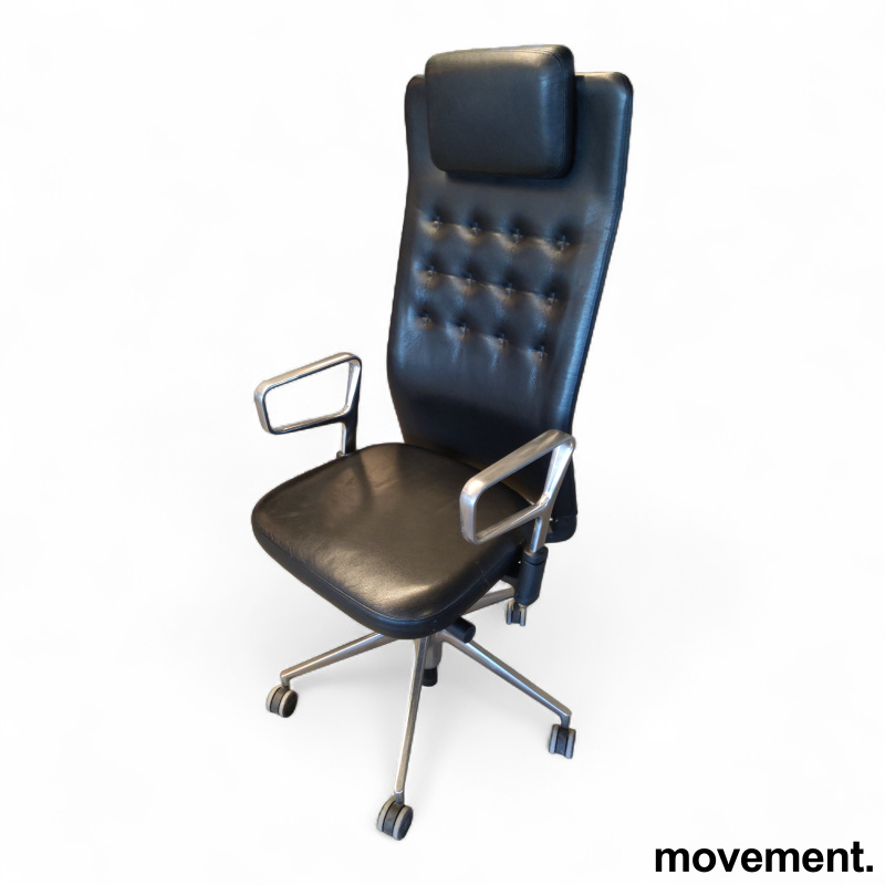 Stk. 1 ID Trim L med ring-armlene Sort skinn, polert aluminium, Pent brukt vitra 5.